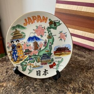 Decorative Japan Themed Plate with Colorful Illustrations